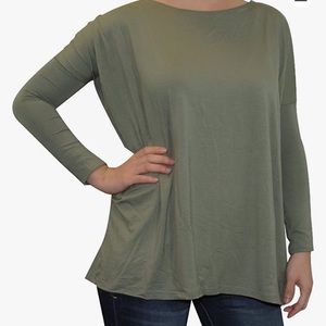 Piko Women's Famous Long Sleeve Bamboo Top Loose Fit. Size Small. Olive.